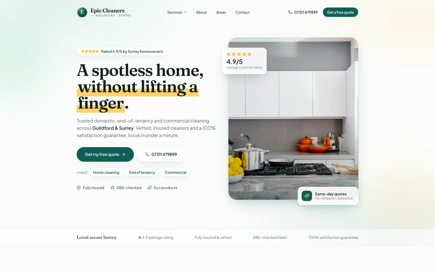 The Epic Cleaners website, a Surrey cleaning company, designed and built by Novrex