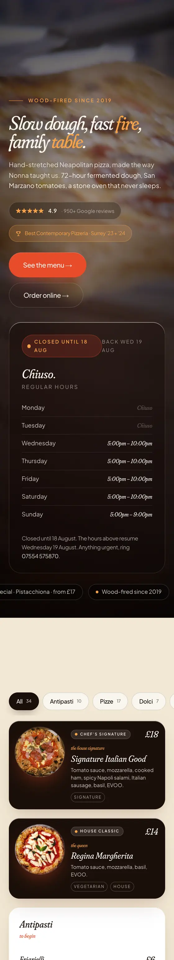 The Italian Good website Novrex designed and built, shown on a phone
